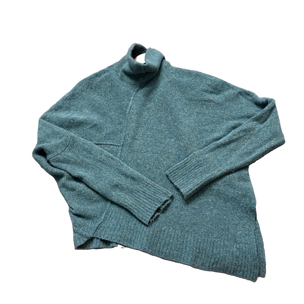 Allsaints Sweater Lock Roll Neck Wool Yak M Blend Asymmetrical Hem Green
